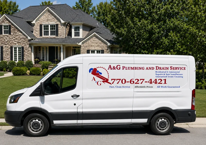 A&G Plumbing and Drain service van at a Metro Atlanta home
