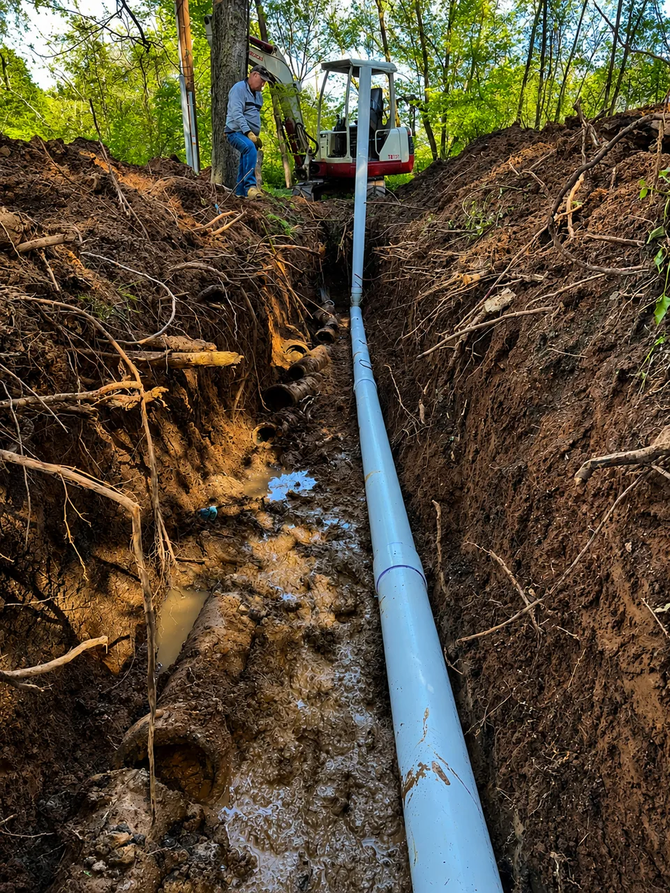 Sewer line replacement at a Woodstock home