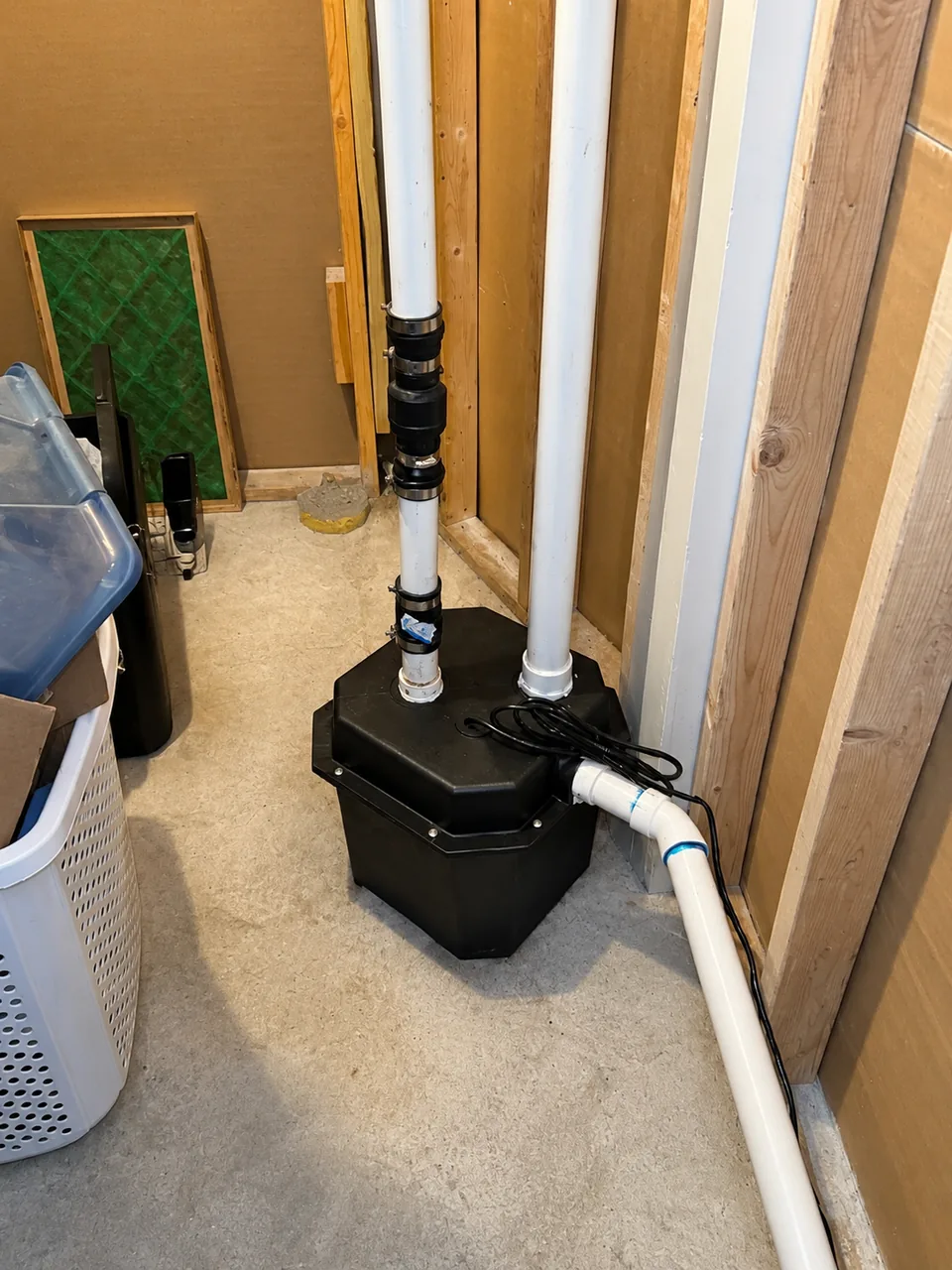 New sump pump installed by A&G in an Austell basement