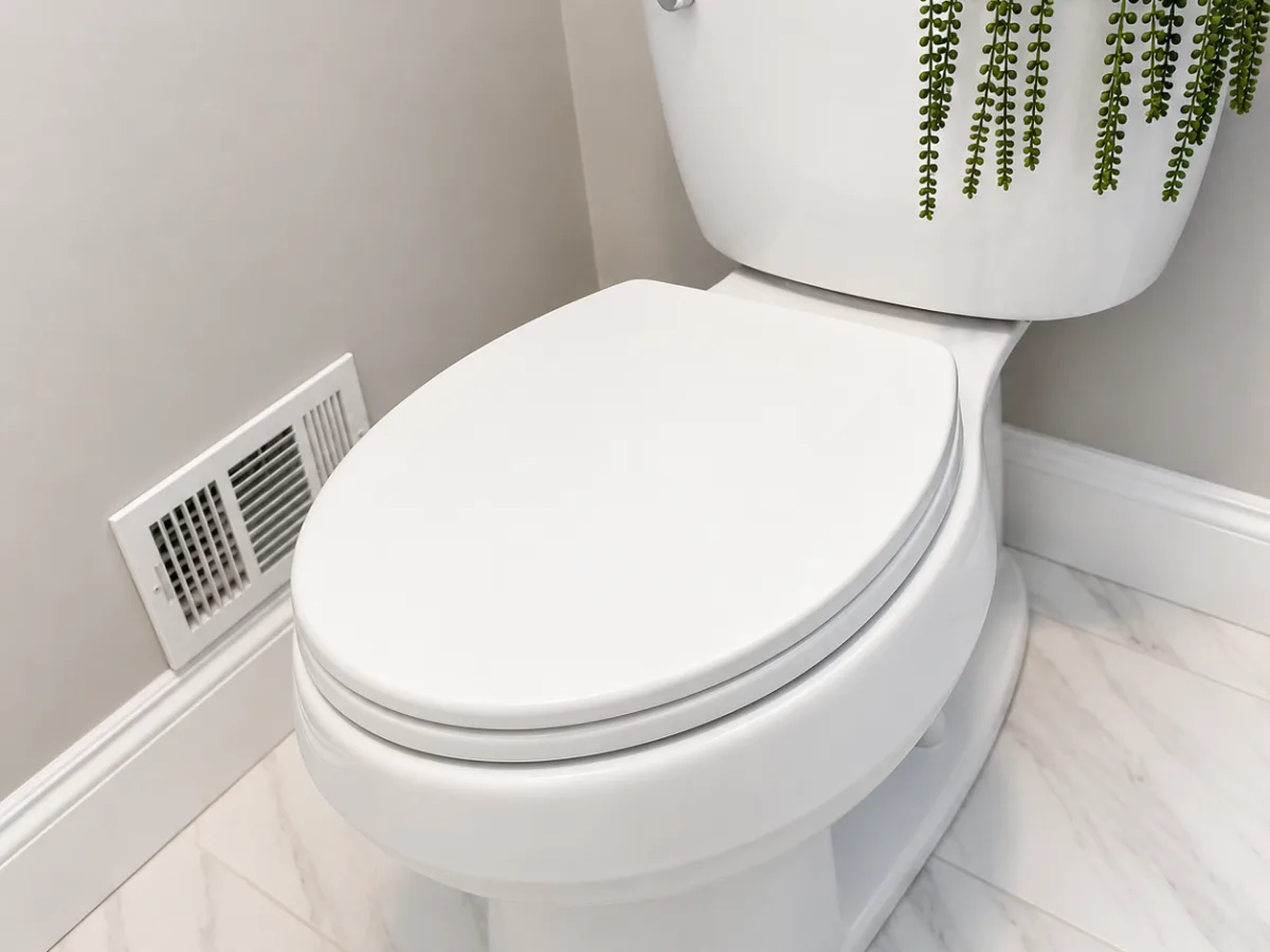 New toilet installed by A&G Plumbing in a Metro Atlanta bathroom, set clean against the tile floor